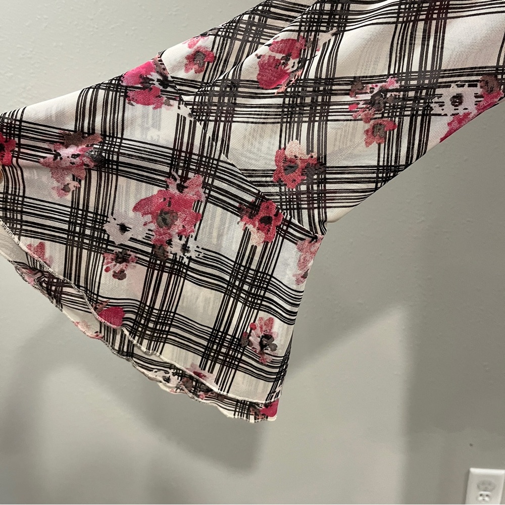Lane Bryant Pink and Black Floral Plaid Blouse - Picture 5 of 11